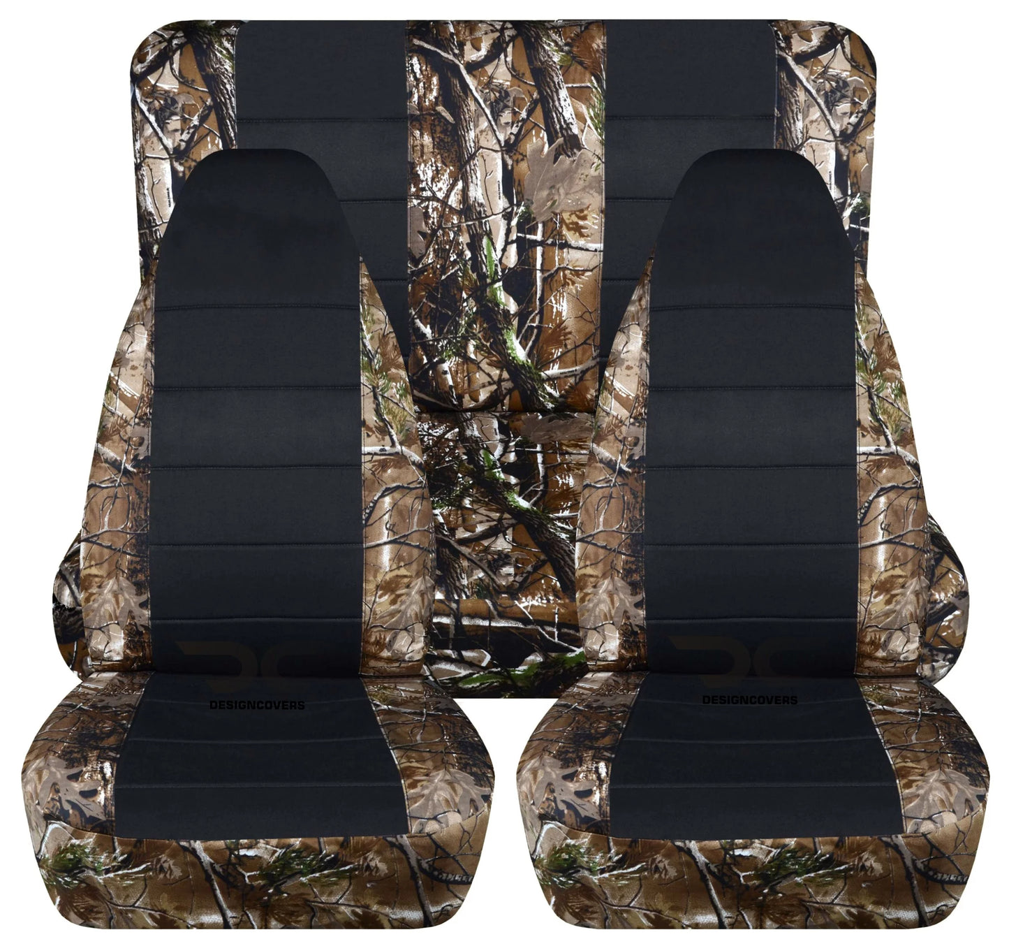 T214-designcovers compatible with 1997-2002 jeep wrangler tj camo 2door seat covers woods camouflage and black - full set front & rear