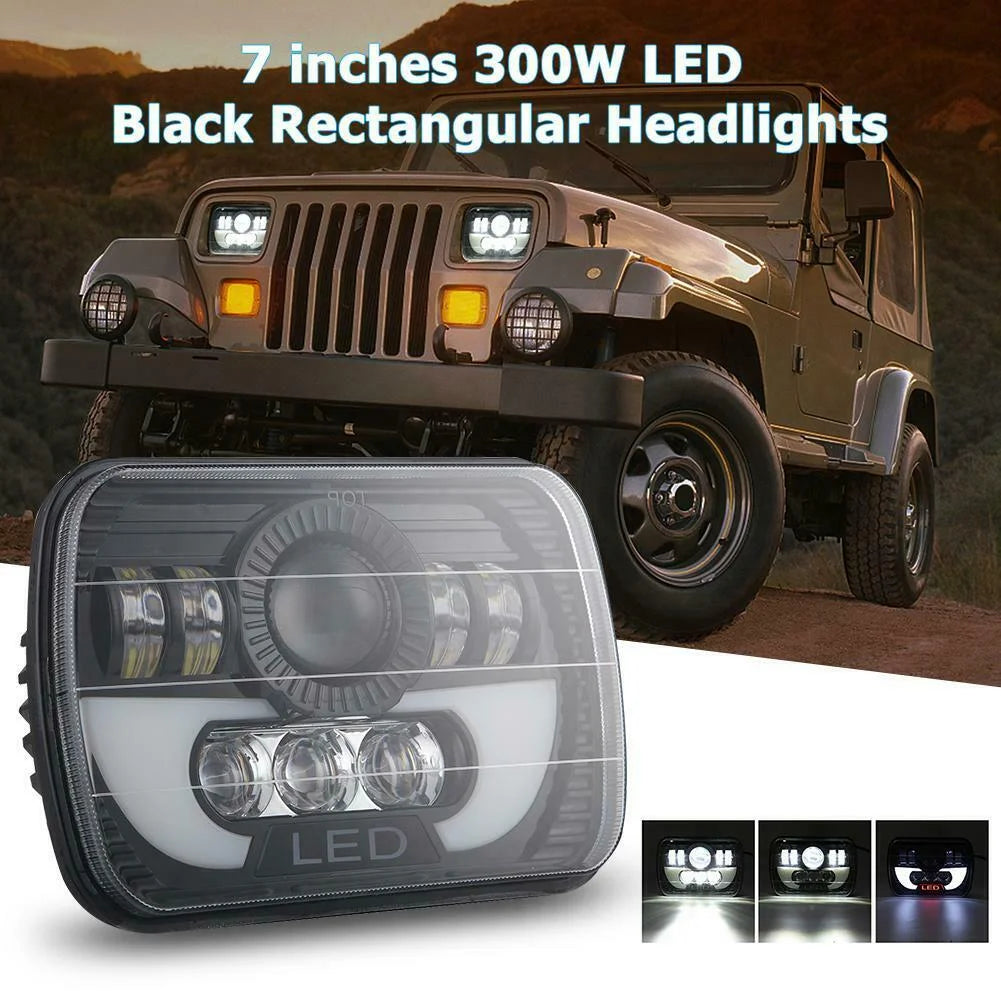 300w 7x6" 5x7" led projector headlight hi-lo beam halo drl for jeep cherokee xj