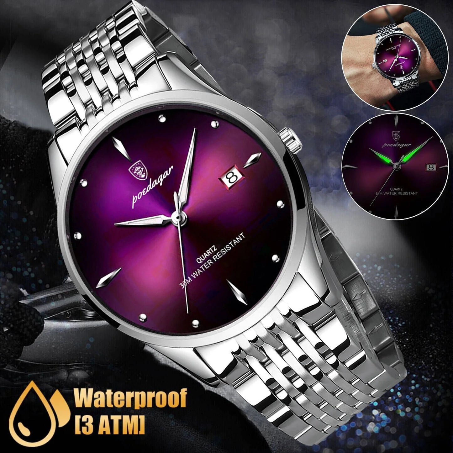 Waterproof men's luminous watch classic stainless steel quartz luxury wristwatch