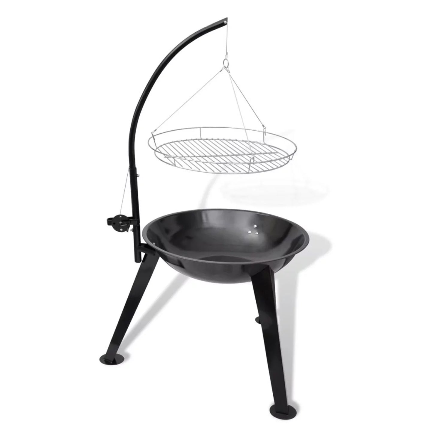 Anself charcoal bbq stand with hanging round grill plate steel barbecue stand for camping cooking, grilling, smoking, picnic, hiking, party, garden, patio 28.3 x 48.4 inches (diameter x h)