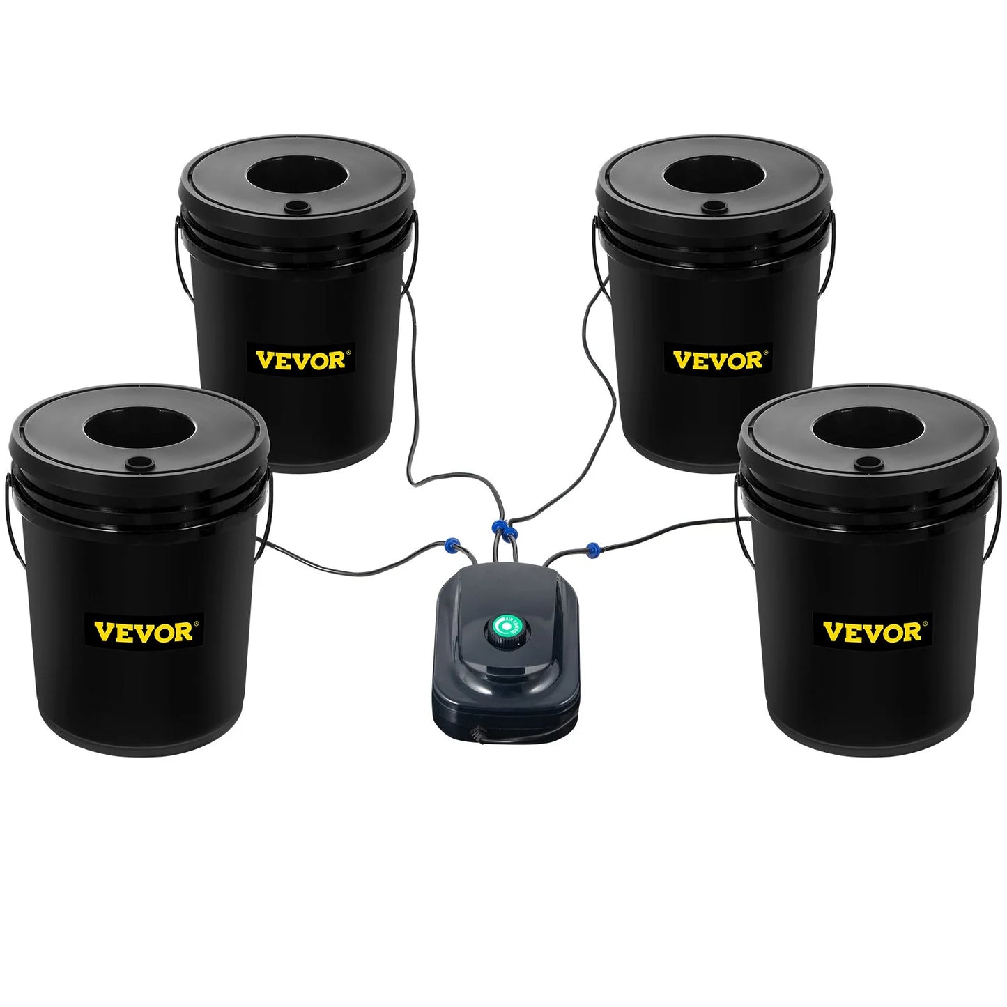 Vevor dwc hydroponic grow kit, 5-gallon, 4-bucket system with pump, air stone & water level indicator for indoor/outdoor leafy vegetables