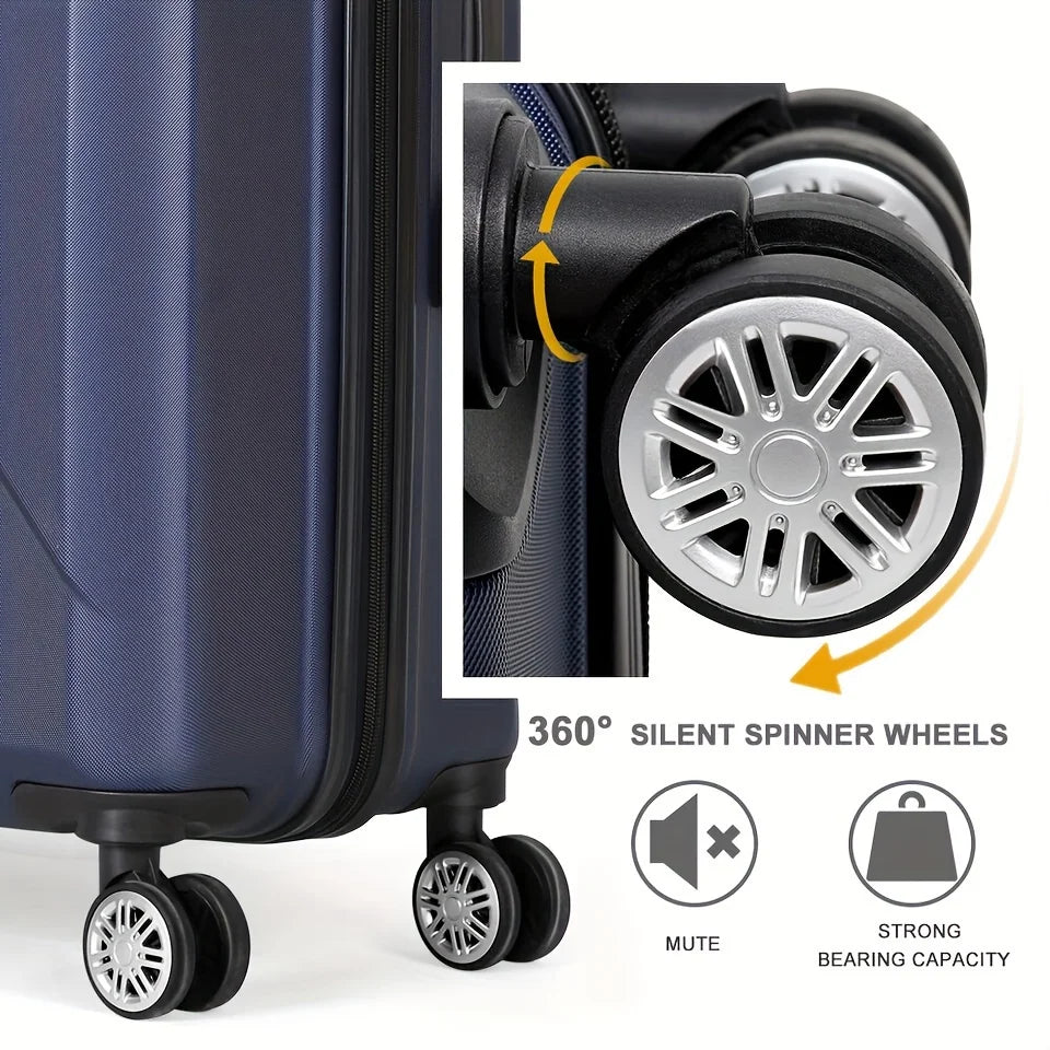 20 inch hardside carry-on luggage for travel business, 20-inch suitcase with four spinner wheels and scratch-resistant surface, lock - blue