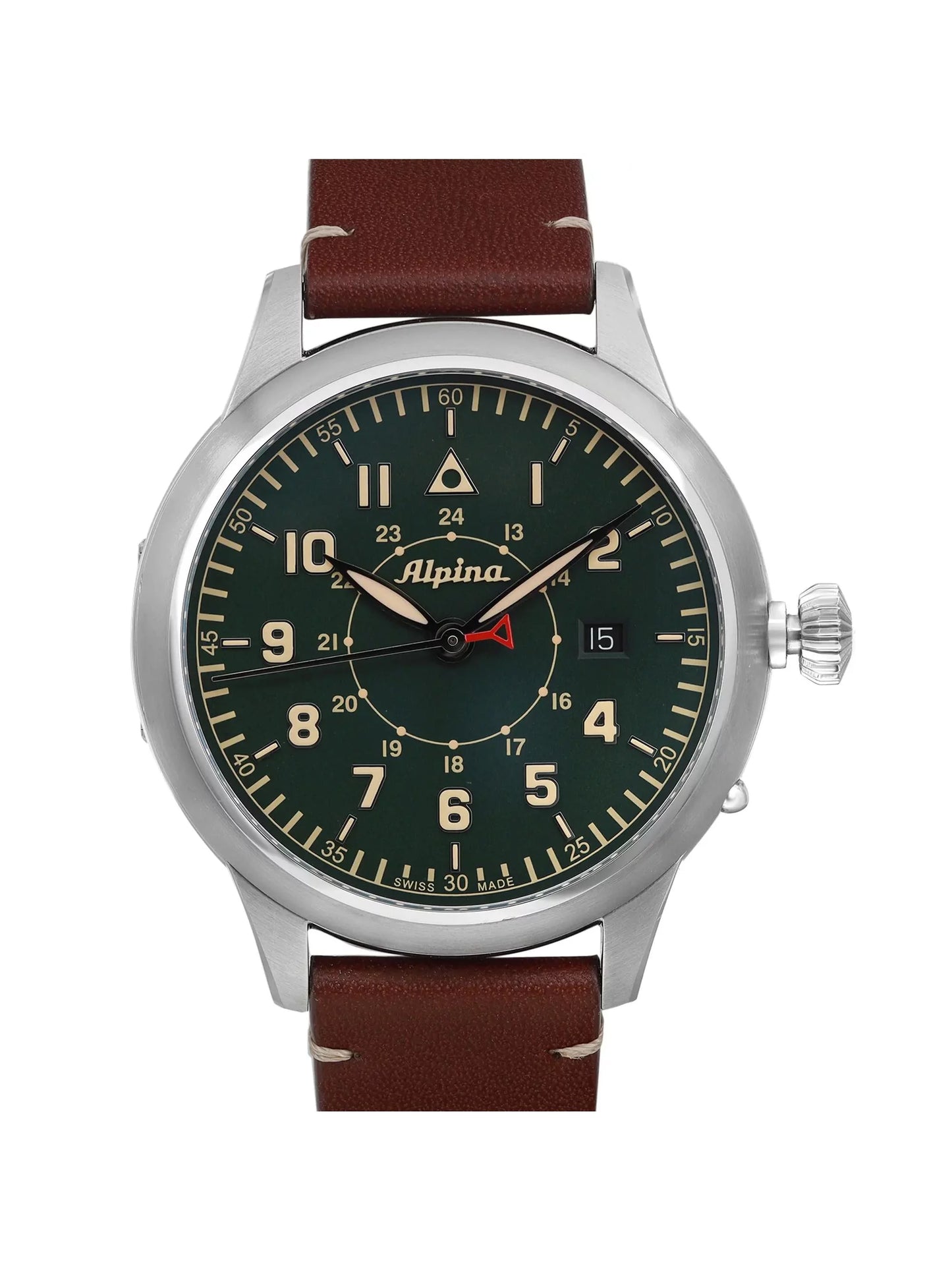 Alpina pilot heritage startimer 44mm steel green dial mens watch al-525kbg4sh6