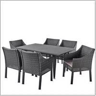 Arcadia outdoor 7 piece wicker rectangular dining set with cushions, grey, silver