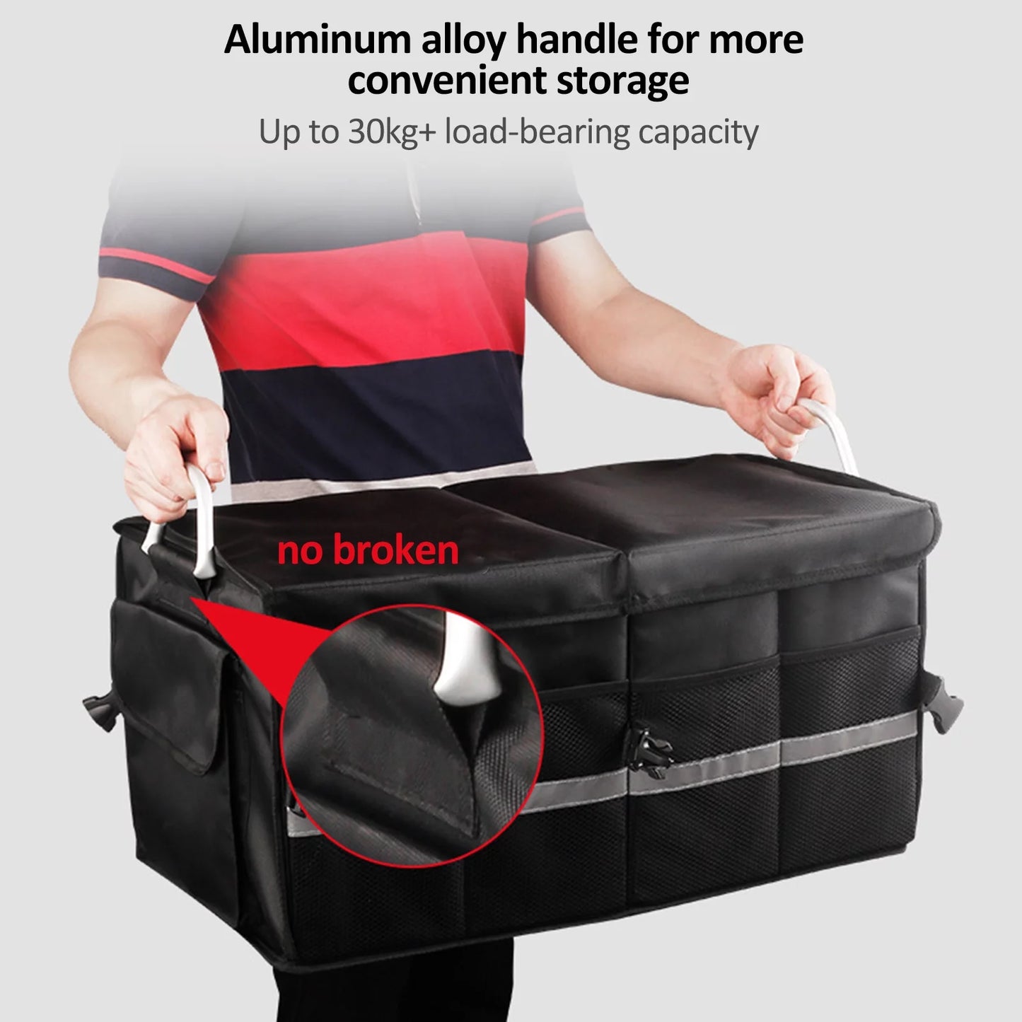 Apexeon car trunk organizer, 55l capacity, reflective strip, oxford cloth folding storage box, automotive cargo solution