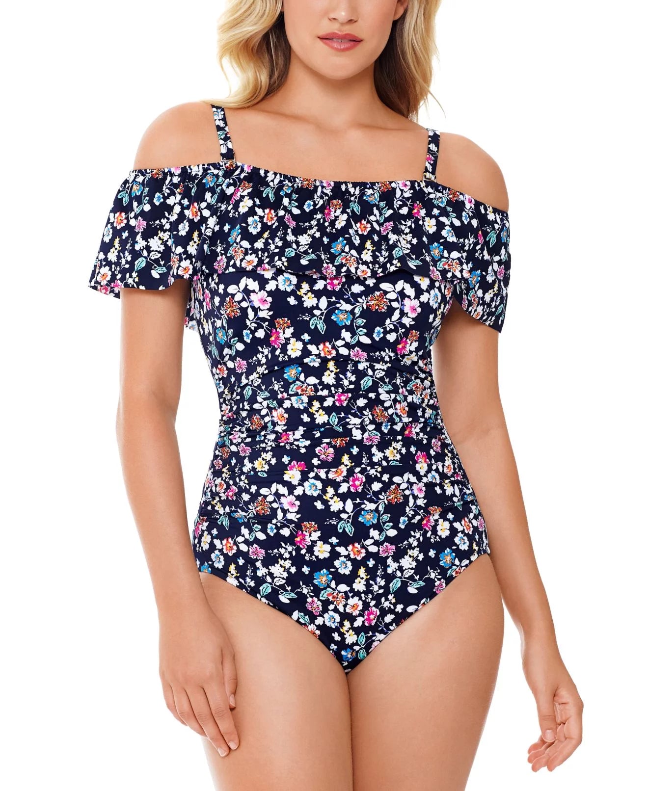 Swim solutions womens swim one piece vintage ditsy floral   blue 14