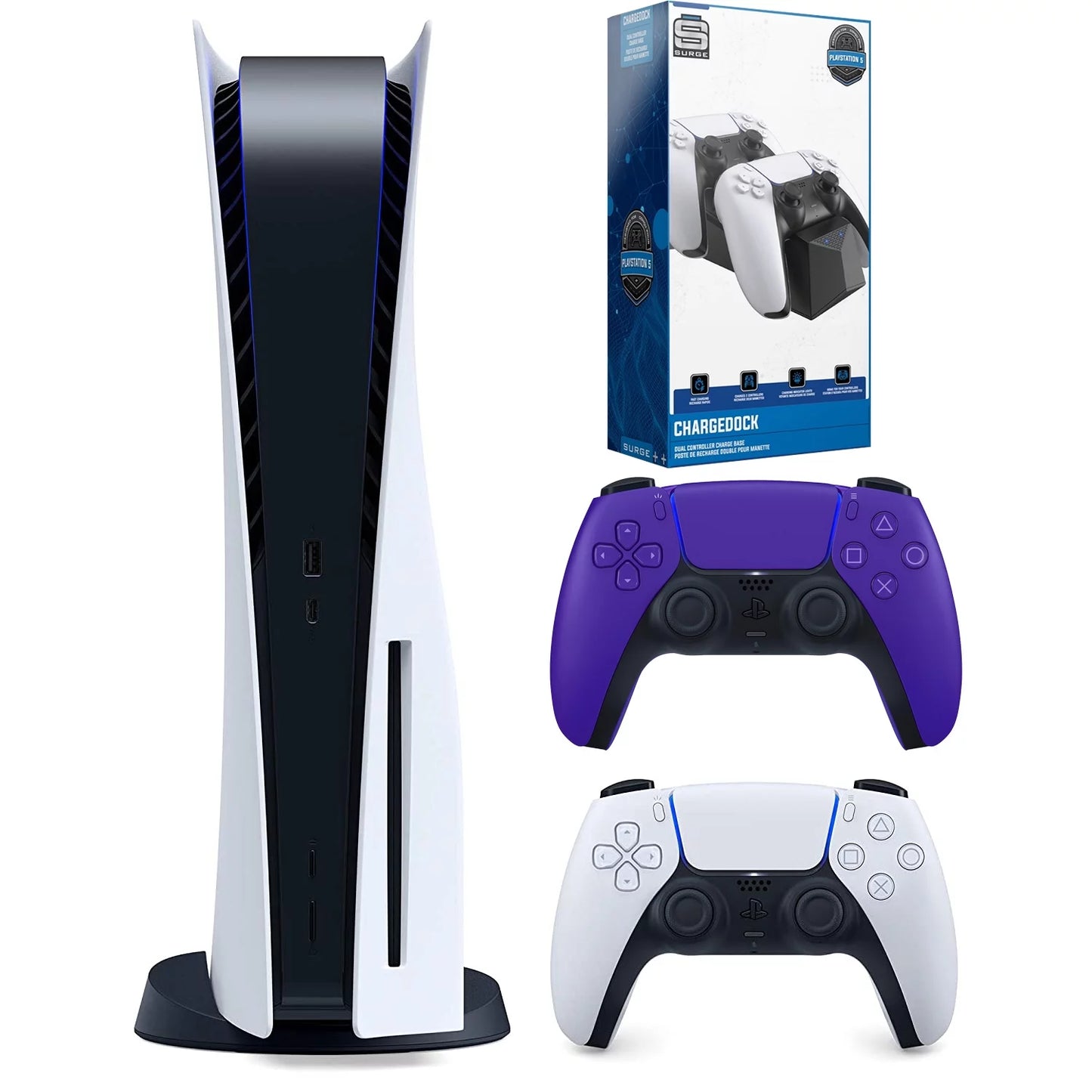 Sony playstation 5 disc version (sony ps5 disc) with extra controller and dual charging station - galactic purple bundle