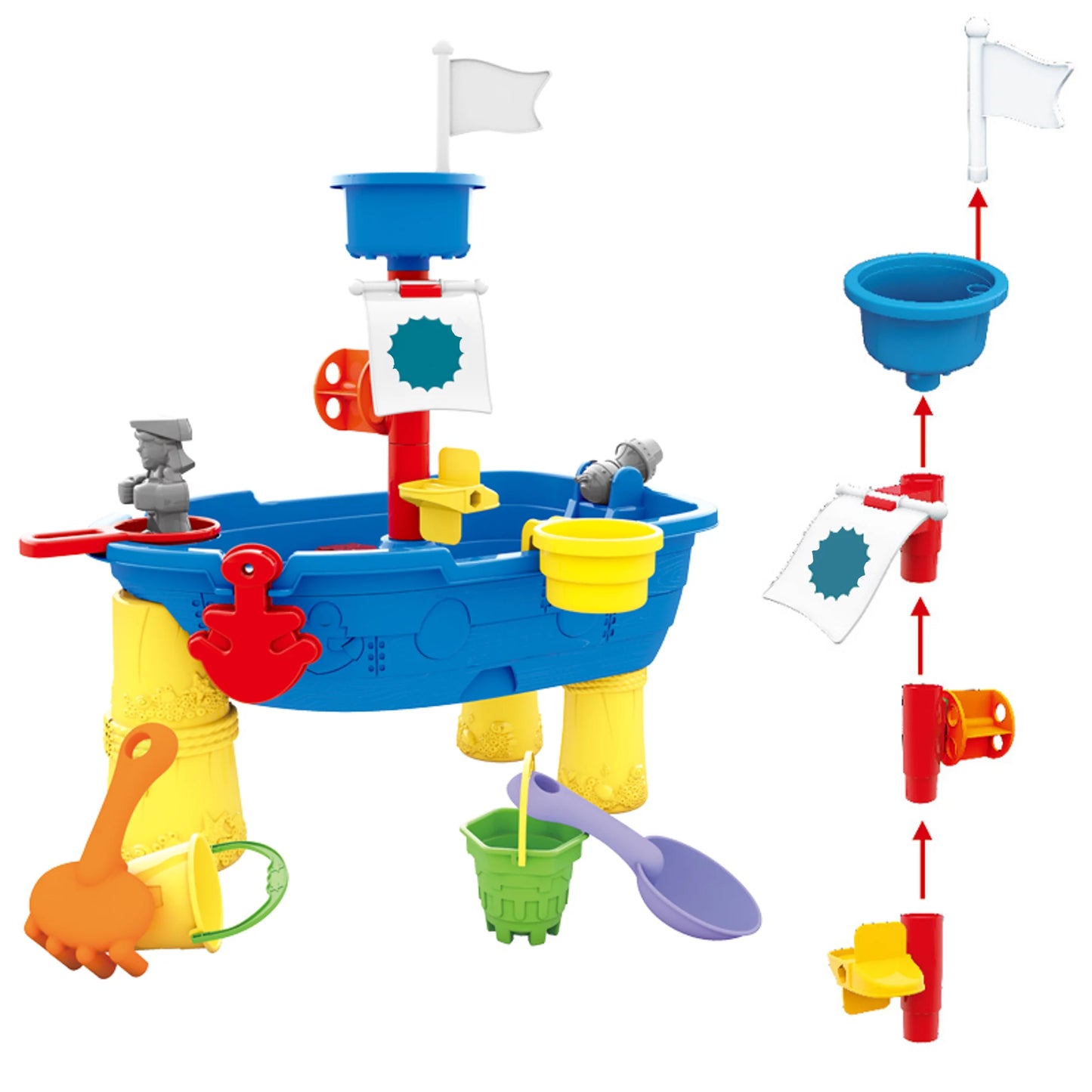 Beach toy pirate ship sandboxes 21 pcs sand water table for boys girls toddlers + 3 y mundo toys