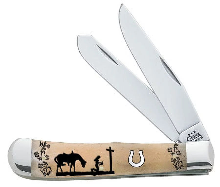 Wr case xx pocket knife 79197 kneeling cowgirl horseshoe shield natural sm bn trapper(6254 ss)