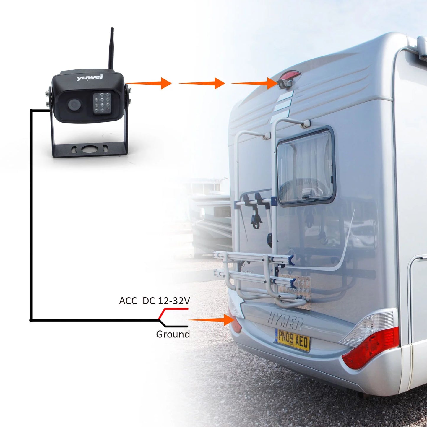 Yuwei yw-0629 advanced wireless backup camera with nightvision and in black color for cars, trucks, rvs, and trailers