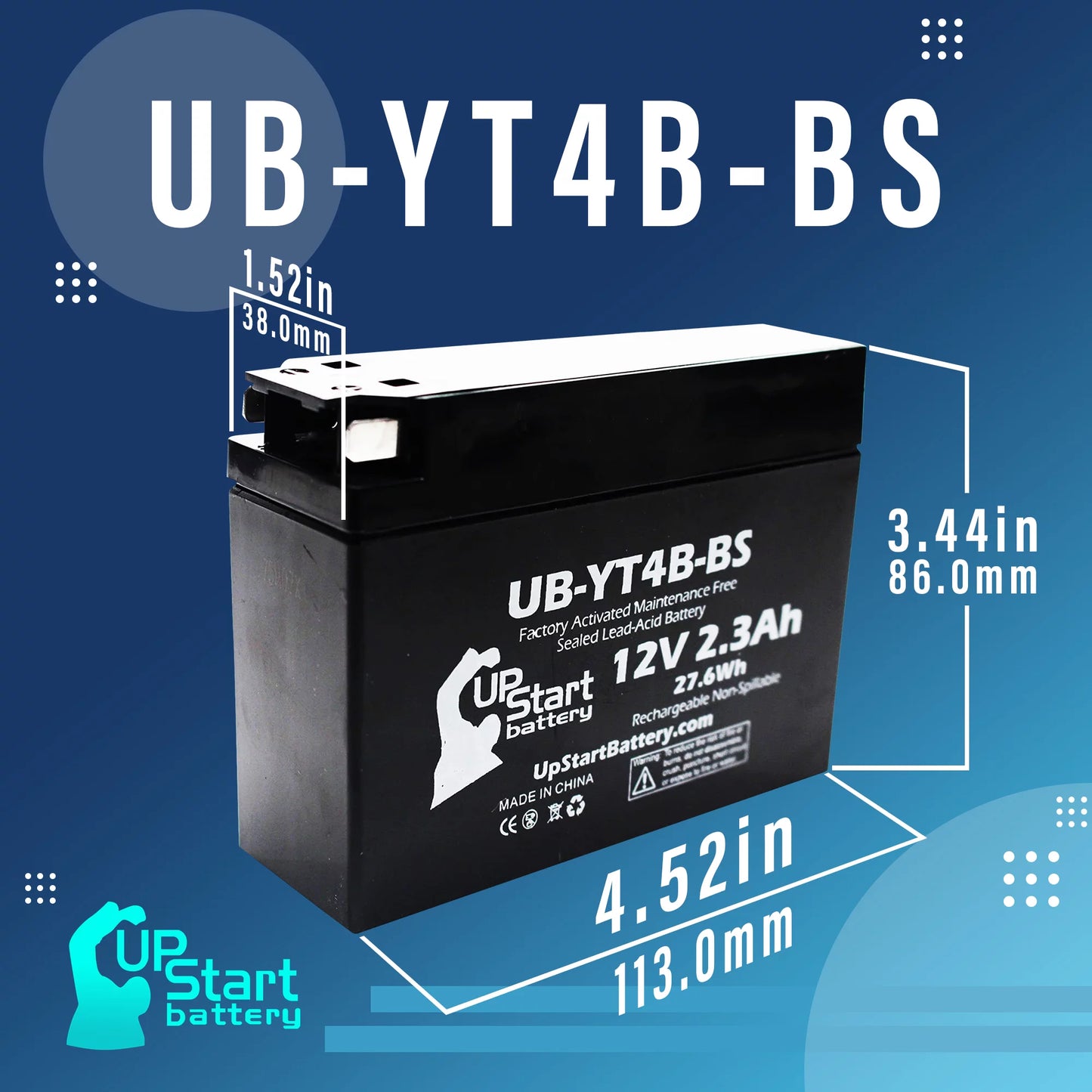 5-pack upstart battery replacement for 2005 yamaha sr400 400cc factory activated, maintenance free, motorcycle battery - 12v, 2.3ah, ub-yt4b-bs