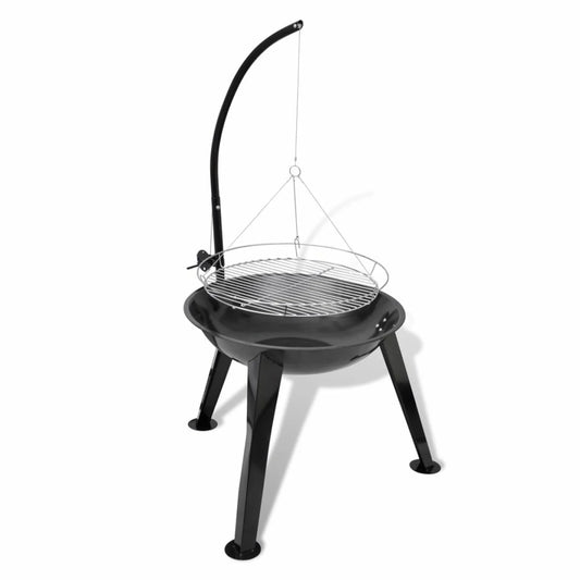 Anself charcoal bbq stand with hanging round grill plate steel barbecue stand for camping cooking, grilling, smoking, picnic, hiking, party, garden, patio 28.3 x 48.4 inches (diameter x h)