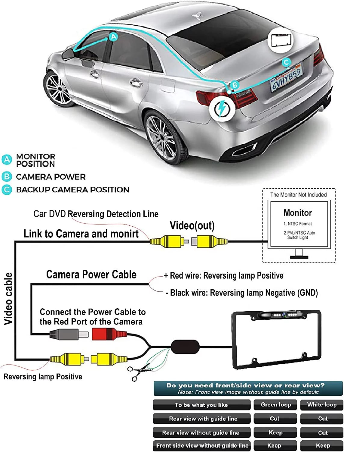 Backup camera rearview license plate frame for alpine ine-w960 inew960 black