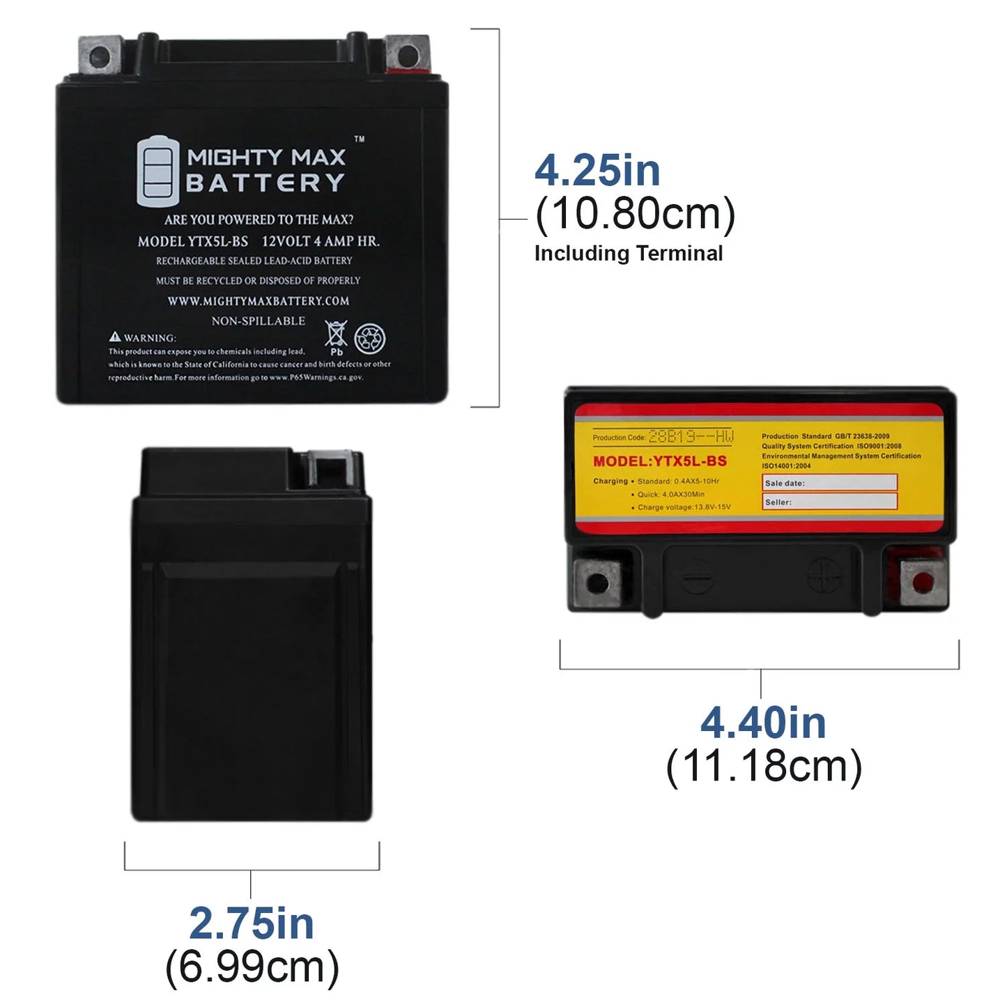 Ytx5l-bs battery replacement for kymco super 9 - 50 2000 - 2 pack