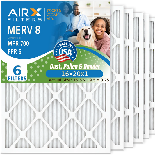 16x20x1 air filter merv 8 comparable to mpr 700 & fpr 5 electrostatic pleated air conditioner filter 6 pack hvac ac premium usa made 16x20x1 furnace filters by airx filters wicked clean air.