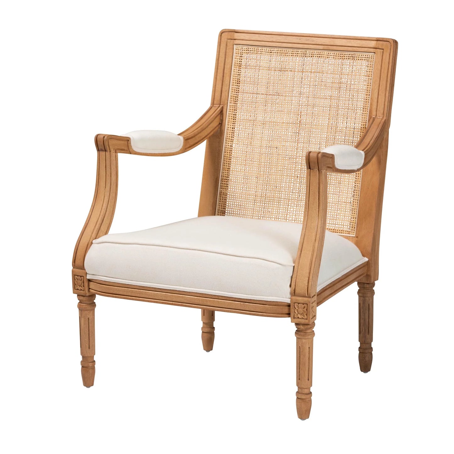 Baxton studio garridan traditional french beige fabric and honey oak finished wood accent chair