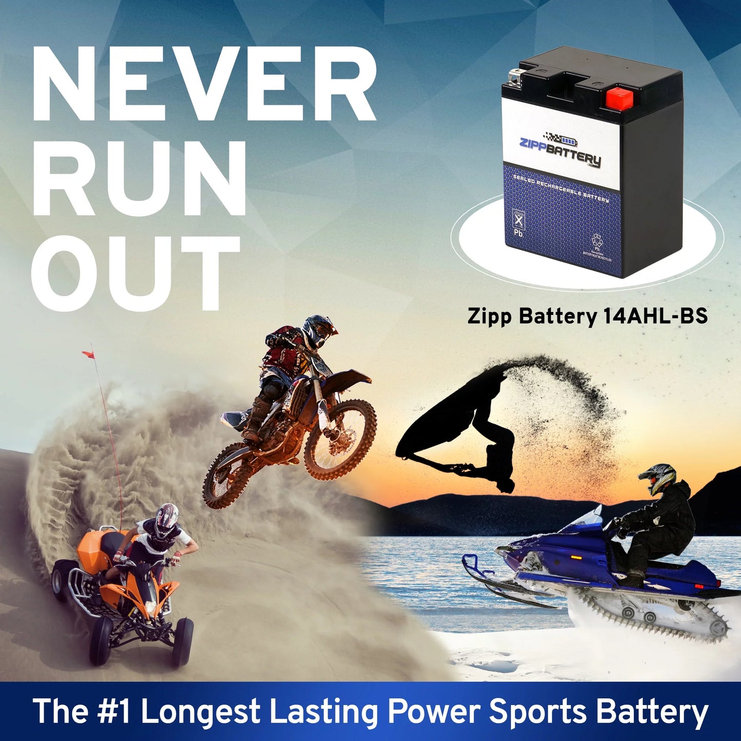 Zipp battery ytx14ahl-bs (14ahl-bs 12 volt,12 ah, 210 cca) snowmobile battery for arctic cat jag afs l/t 1993