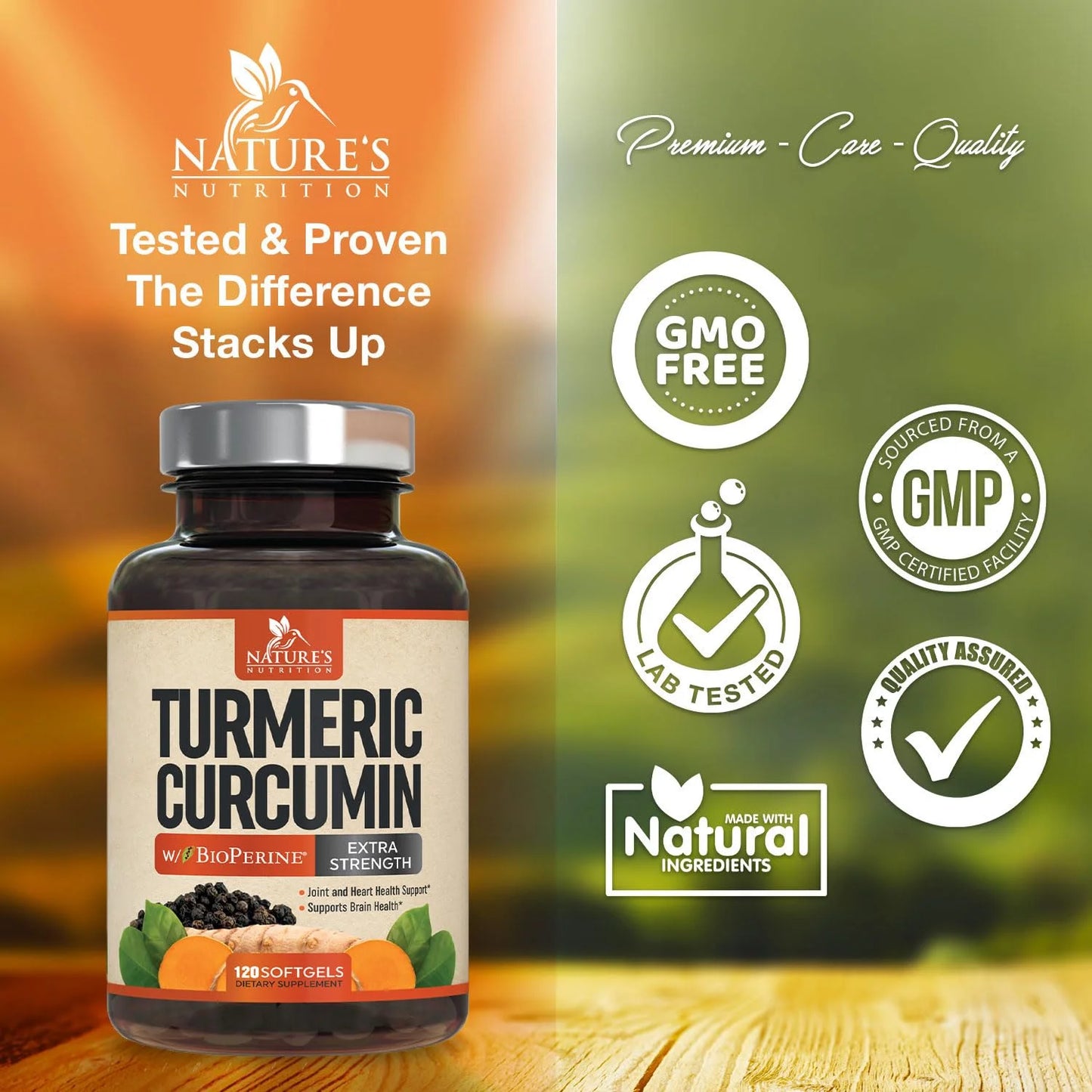 Turmeric curcumin with bioperine 95% standardized curcuminoids 1500mg black pepper extract for max absorption, premium joint support, nature's tumeric herbal supplement, non-gmo, vegan - 120 capsules