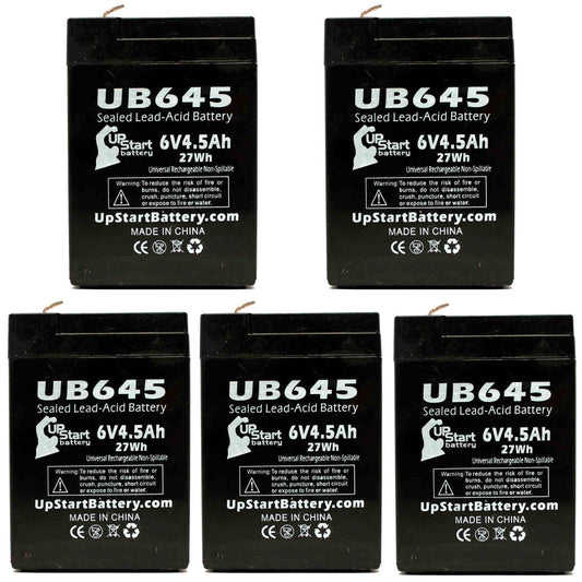 5x pack - compatible tripp lite bcpro 850 battery - replacement ub645 universal sealed lead acid battery (6v, 4.5ah, 4500mah, f1 terminal, agm, sla) - includes 10 f1 to f2 terminal adapters