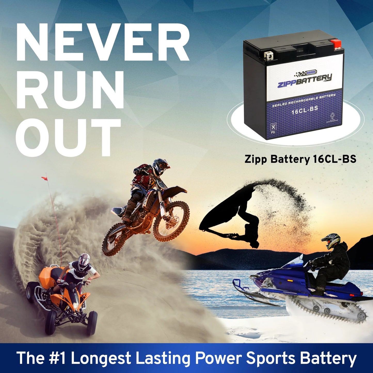 Zipp battery yb16cl-bs jet ski battery for polaris all models all cc all years