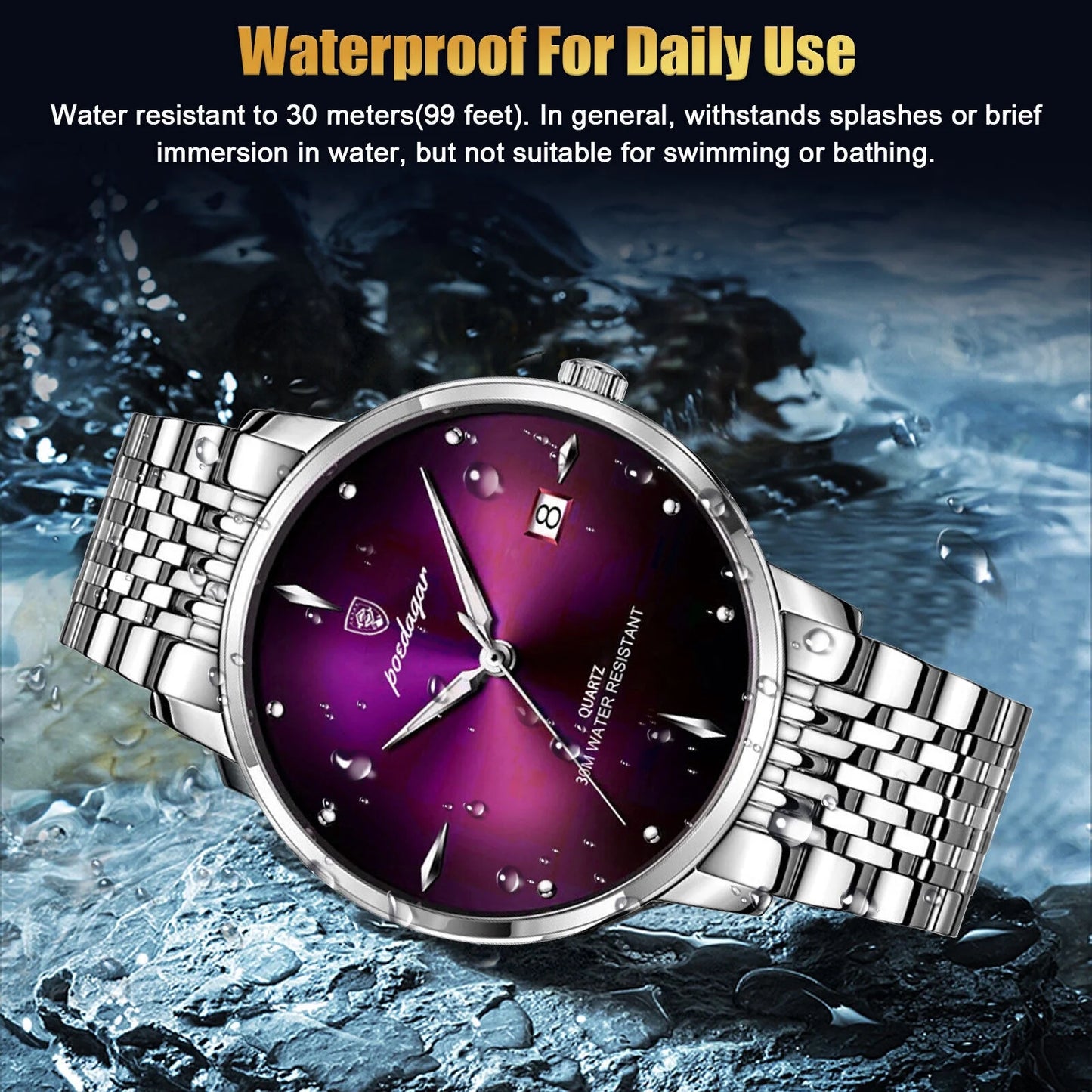 Waterproof men's luminous watch classic stainless steel quartz luxury wristwatch