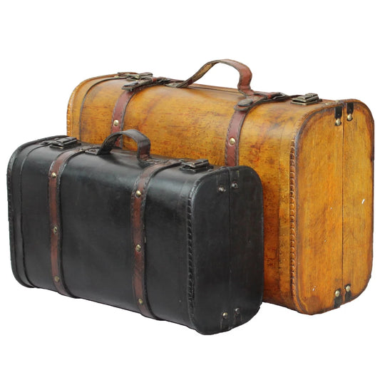 Vintiquewise  2-colored vintage style luggage suitcase & trunk, multi color & black - set of 2