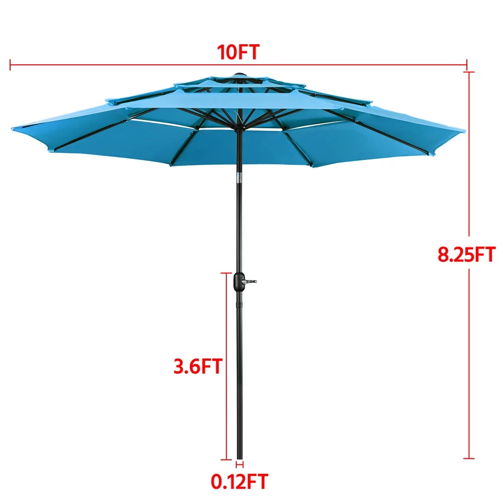 Yaheetech outdoor 10ft patio umbrella with 8 sturdy ribs+ 26.5 lb 18'' base stand, sky blue