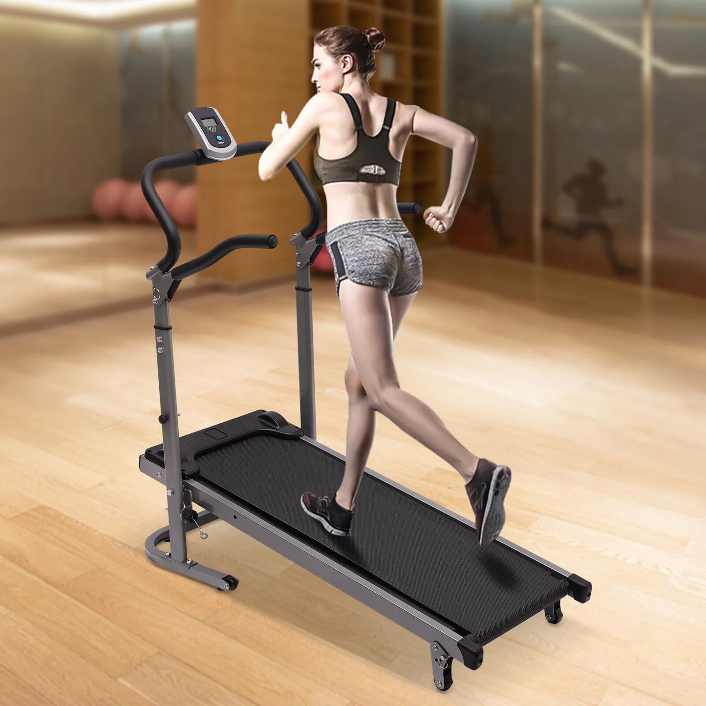 Zhdnbhnos foldable treadmill with incline home gym compact walking running machine led monitor 264.55lbs (black)