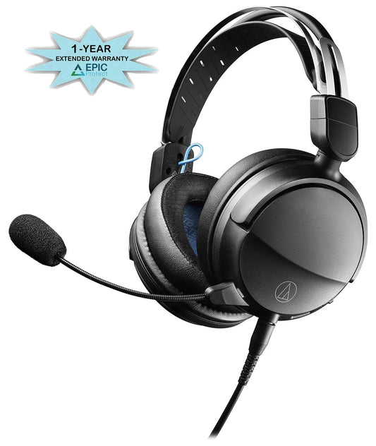 Audio technica ath-gl3bk closed-back wired gaming headset - black/blue with an additional 1 year coverage by epic protect (2022)