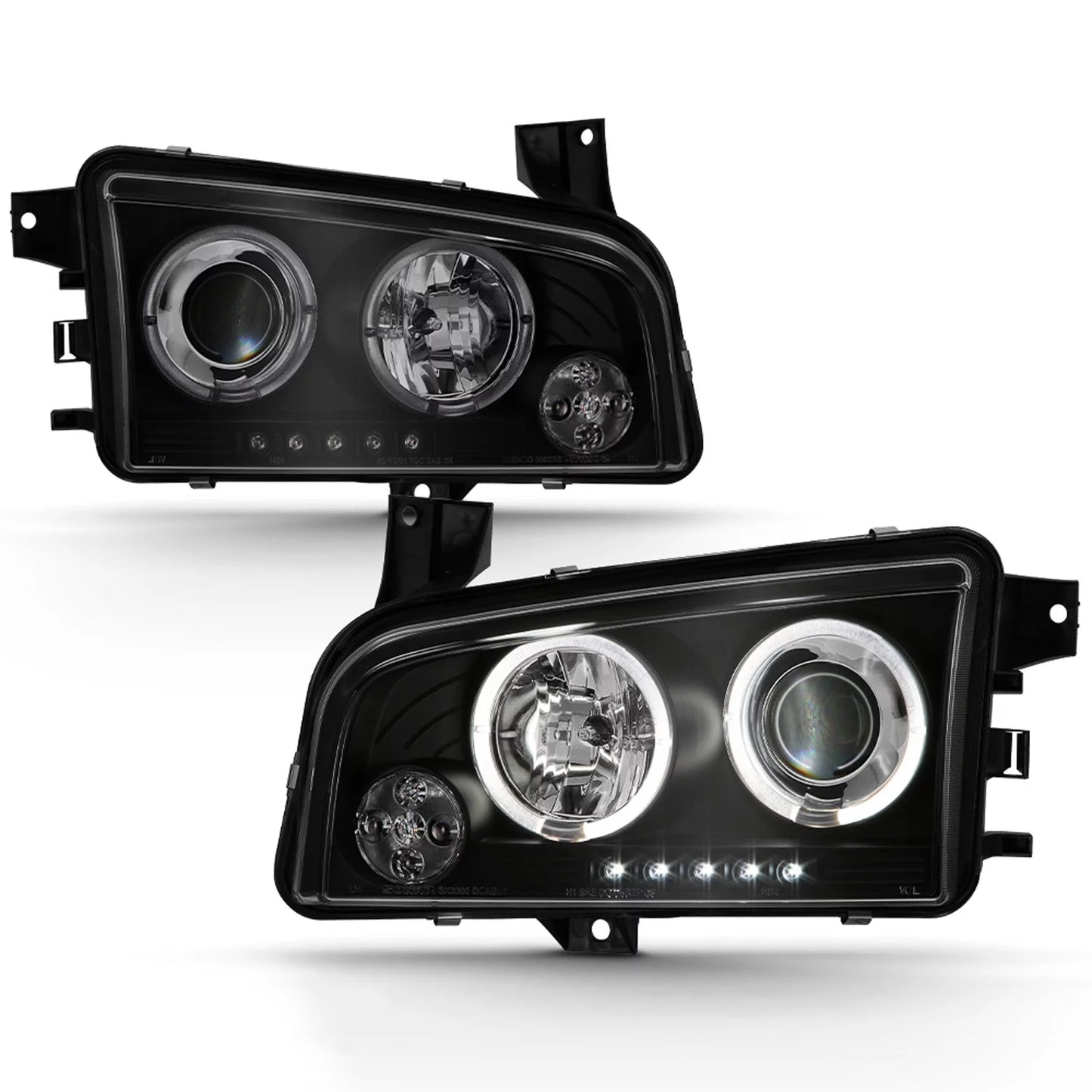 Akkon - [led tail + headlights]fits 2006-2008 dodge charger dual halo headlights + tail lights in black smoke housing