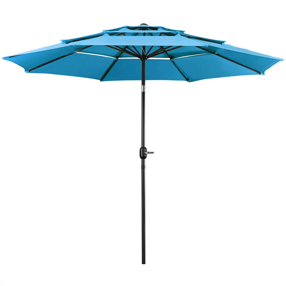 Yaheetech outdoor 10ft patio umbrella with 8 sturdy ribs+ 26.5 lb 18'' base stand, sky blue