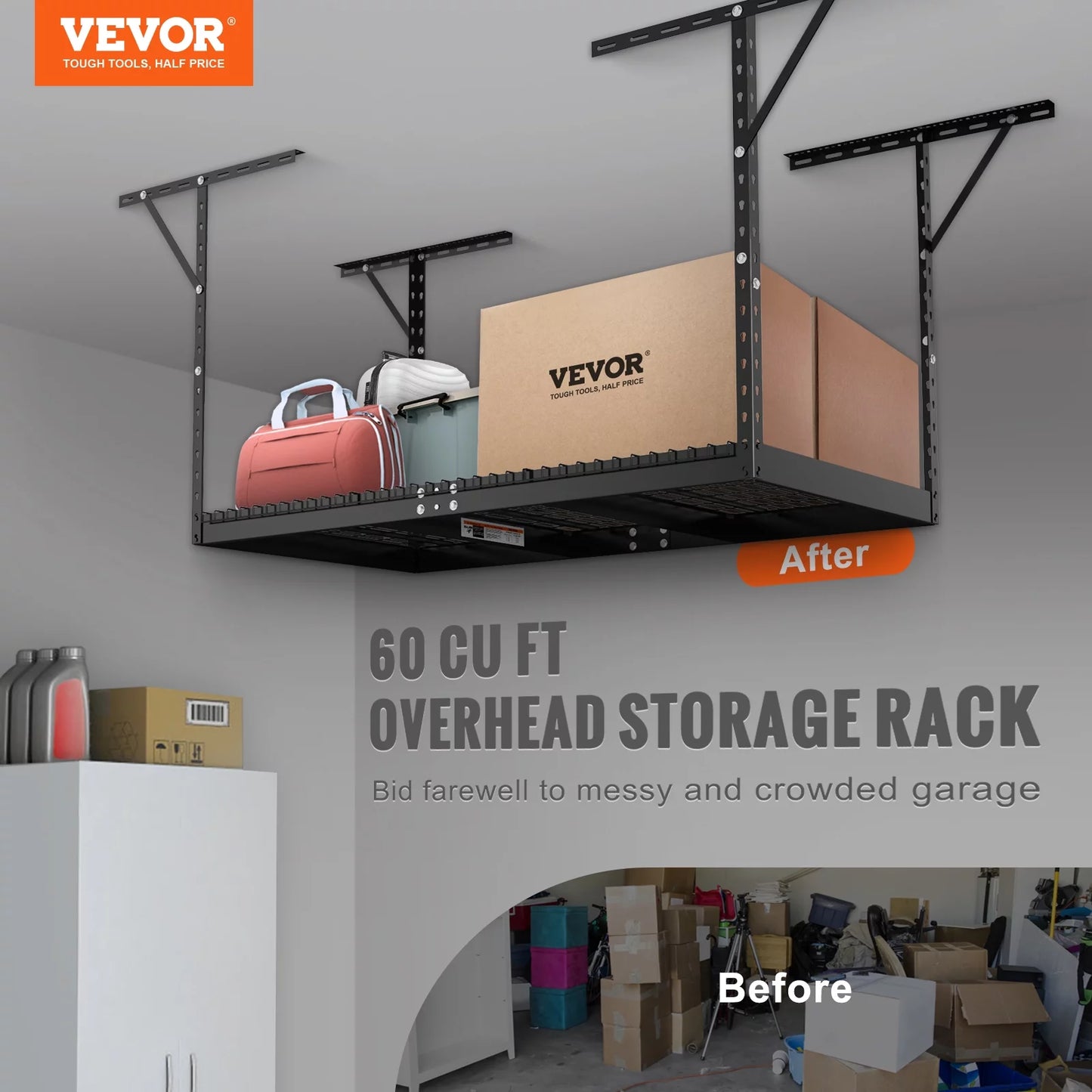 Vevor overhead adjustable garage storage rack 36x72in ceiling rack 550lbs black