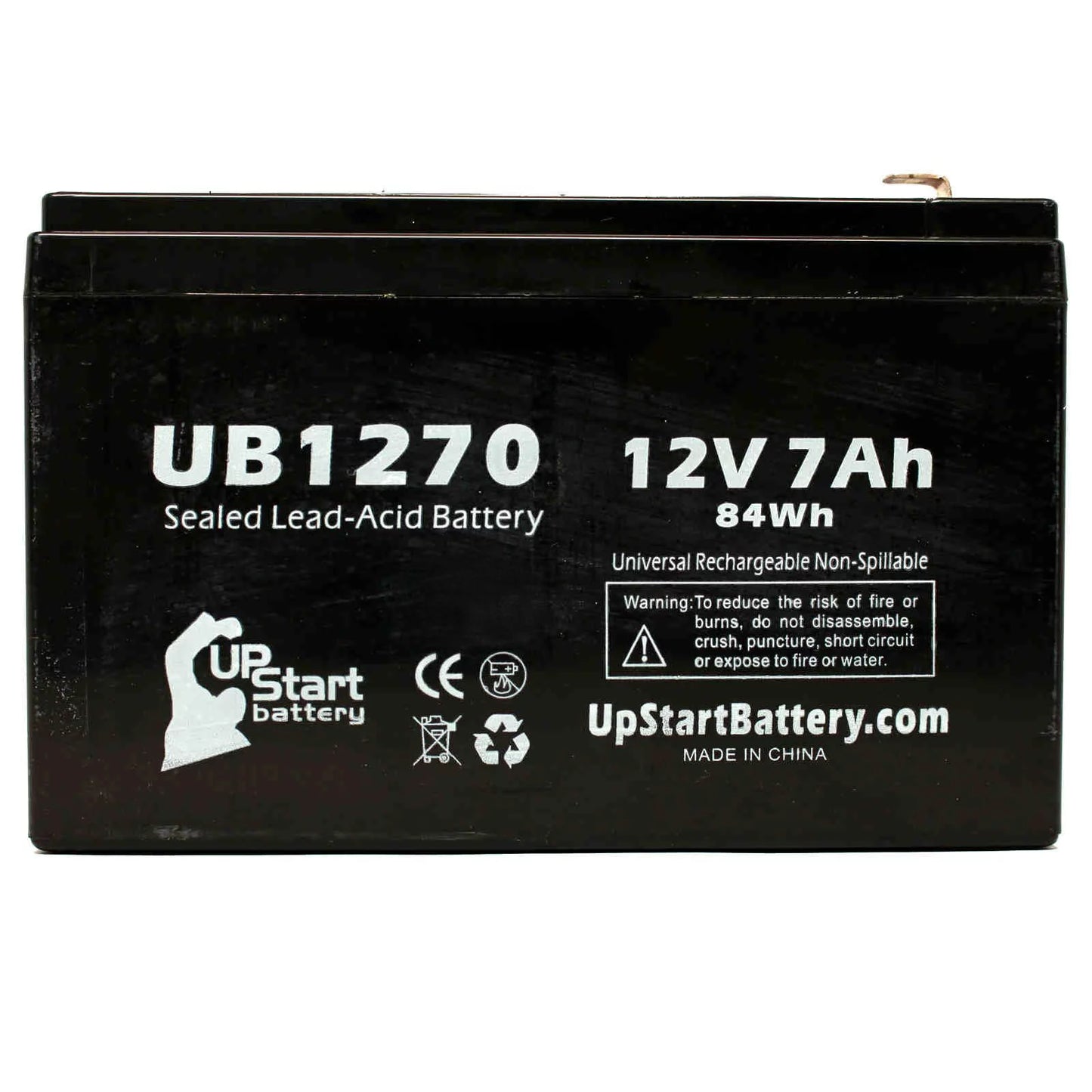 2x pack - compatible upsonic pcm35 battery - replacement ub1270 universal sealed lead acid battery (12v, 7ah, 7000mah, f1 terminal, agm, sla) - includes 4 f1 to f2 terminal adapters