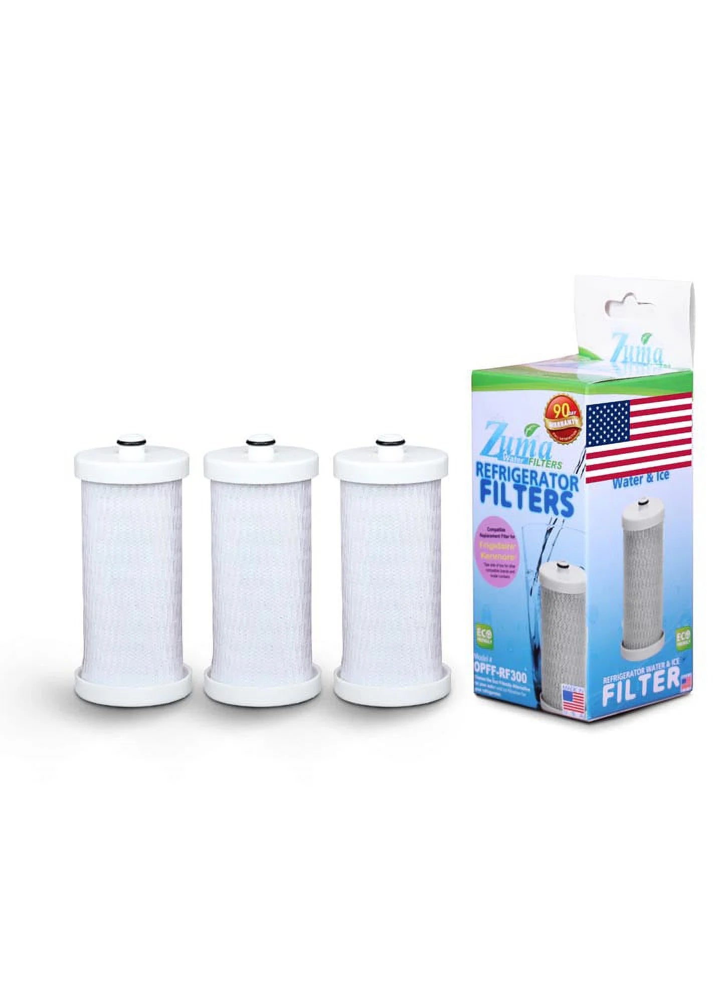 Zuma brand , water and ice filter , model # opff-rf300 , compatible with frigidaire® rf-100 - 3 pack - made in u.s.a.