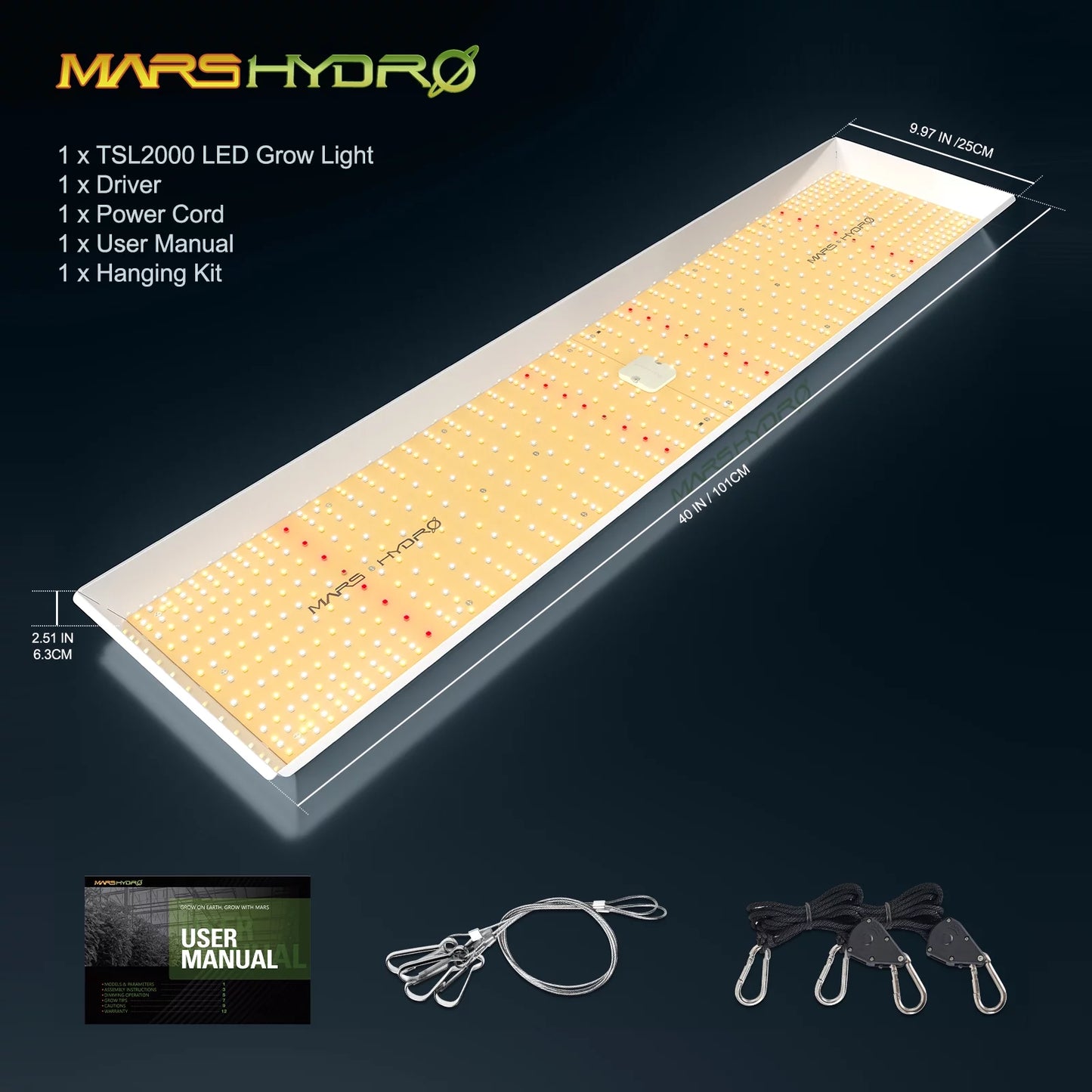 2023 mars hydro tsl 2000 led grow light full spectrum sunlike spectrum 300w dimmable led grow light max yield 2.5g/w high ppe