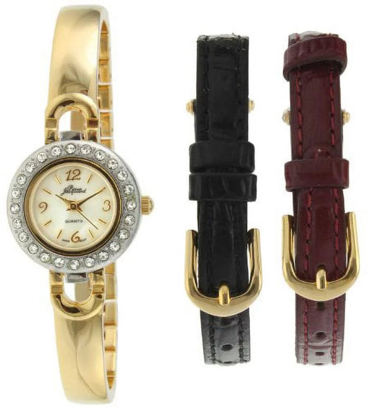 St3 women's gold-tone half bangle gift set watch