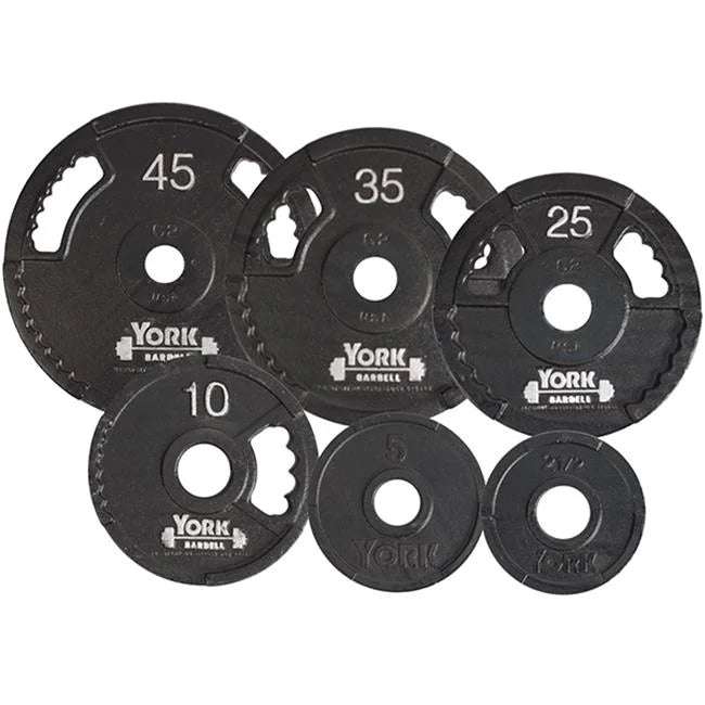 York barbell  g2 olympic dual grip thin line cast iron plate- black - 10 lbs