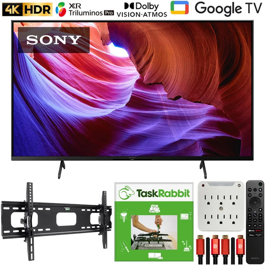 Sony kd50x85k 50" x85k 4k hdr led tv with smart google tv (2022 model) bundle with taskrabbit installation services + deco gear wall mount + hdmi cables + surge adapter