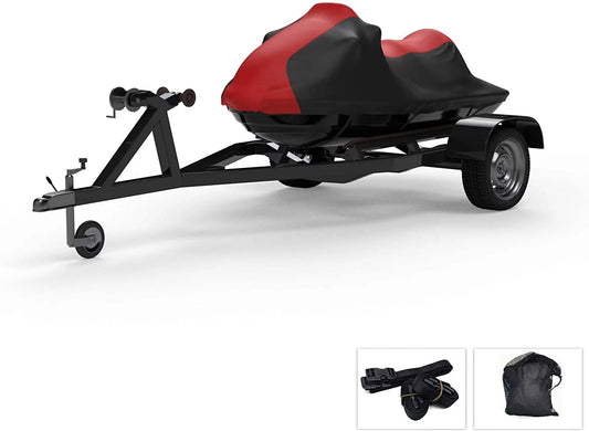 Weatherproof jet ski covers for yamaha exr 2020 - red/black color - all weather - trailerable - protects from rain, sun, uv rays, and more! includes trailer straps and storage bag