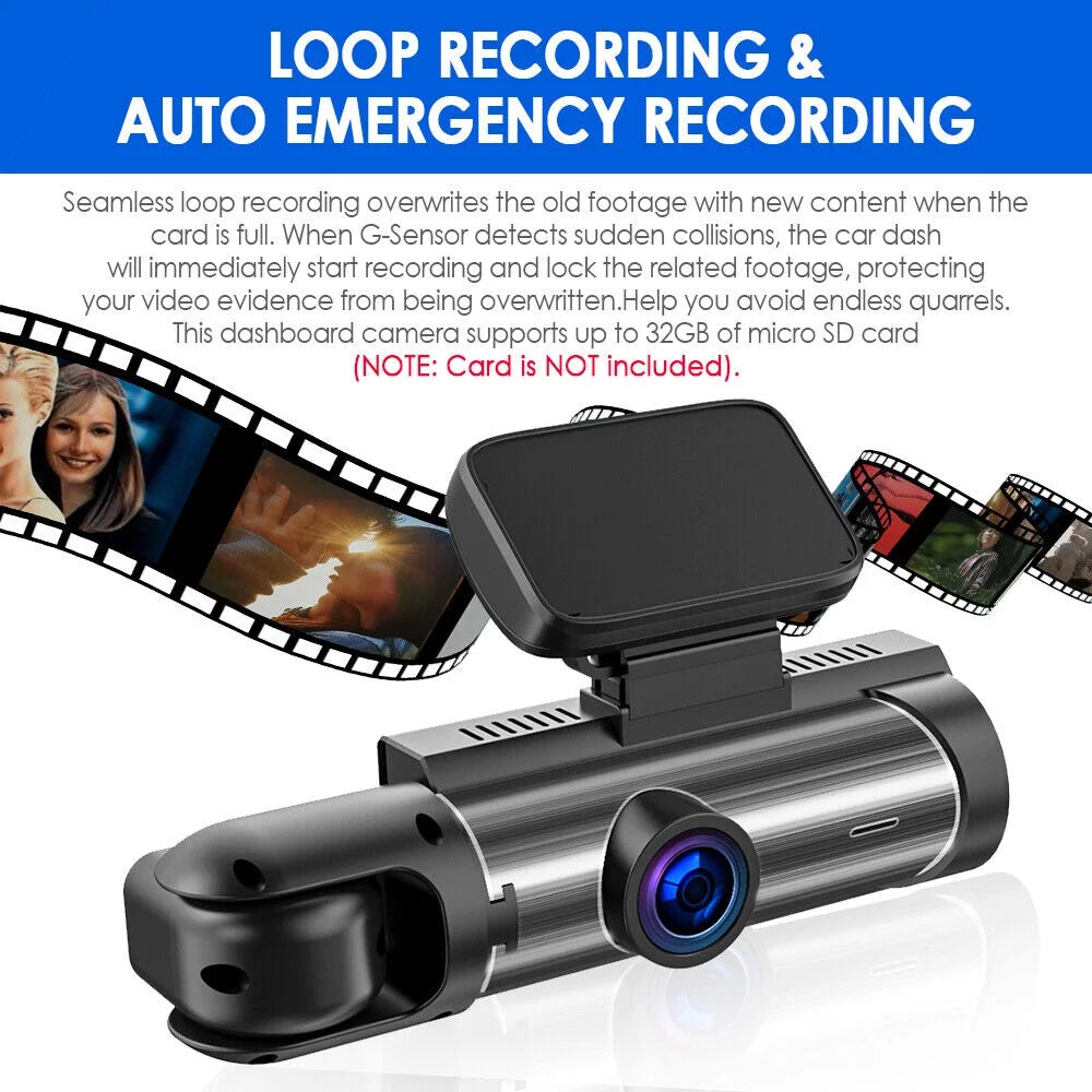 Vtin car dual lens dash cam hd 1080p video recorder camera g-sensor parking monitor