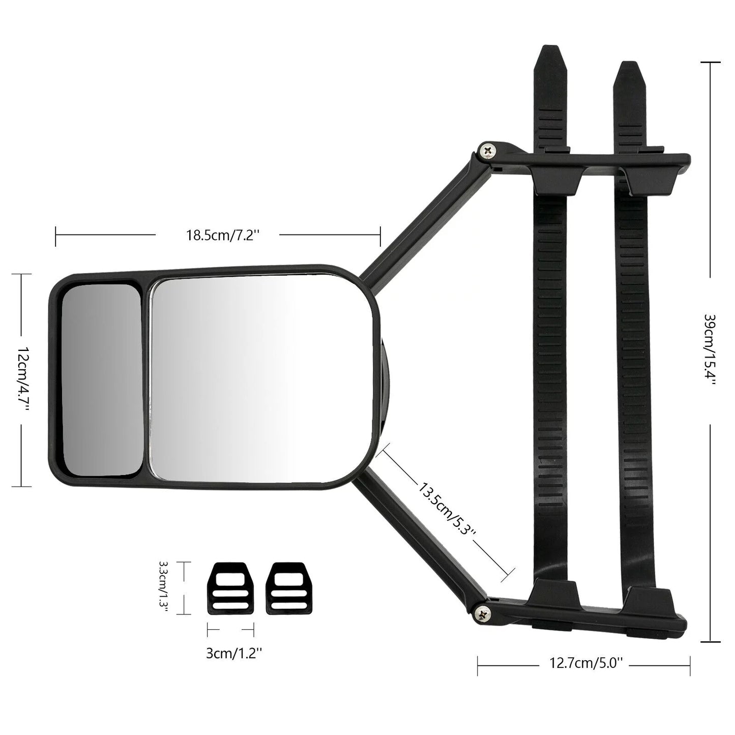 Xukey 2x universal adjustable trailer dual tow mirror extension car blind spot w/strap fit for pickup truck