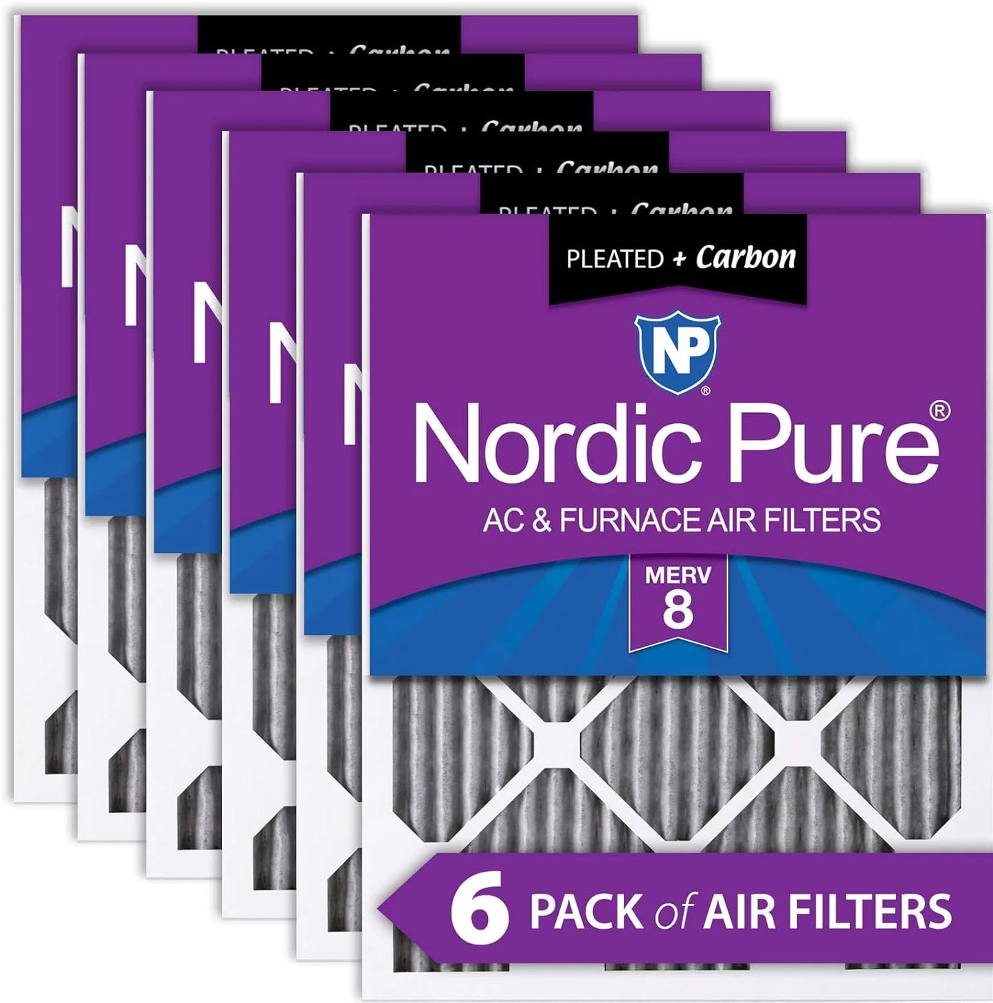 18x30x1 (17 3/4 x 29 3/4 x 3/4) furnace air filters merv 8 pleated plus carbon 6 pack