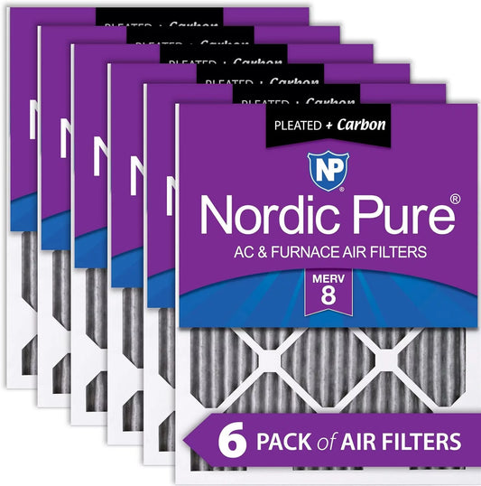 18x30x1 (17 3/4 x 29 3/4 x 3/4) furnace air filters merv 8 pleated plus carbon 6 pack