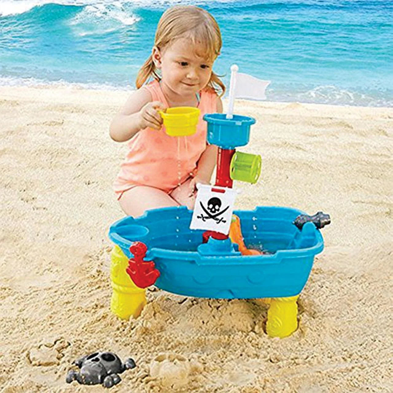 Beach toy pirate ship sandboxes 21 pcs sand water table for boys girls toddlers + 3 y mundo toys