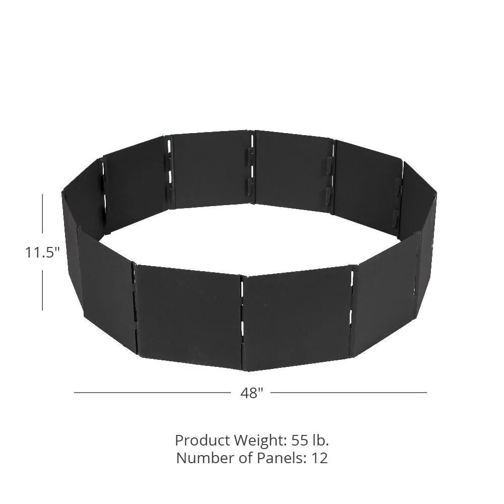 Titan great outdoors heavy steel 48in campfire pit ring, 12 panels, portable collapsible design, easy to transport, campfires and bonfires