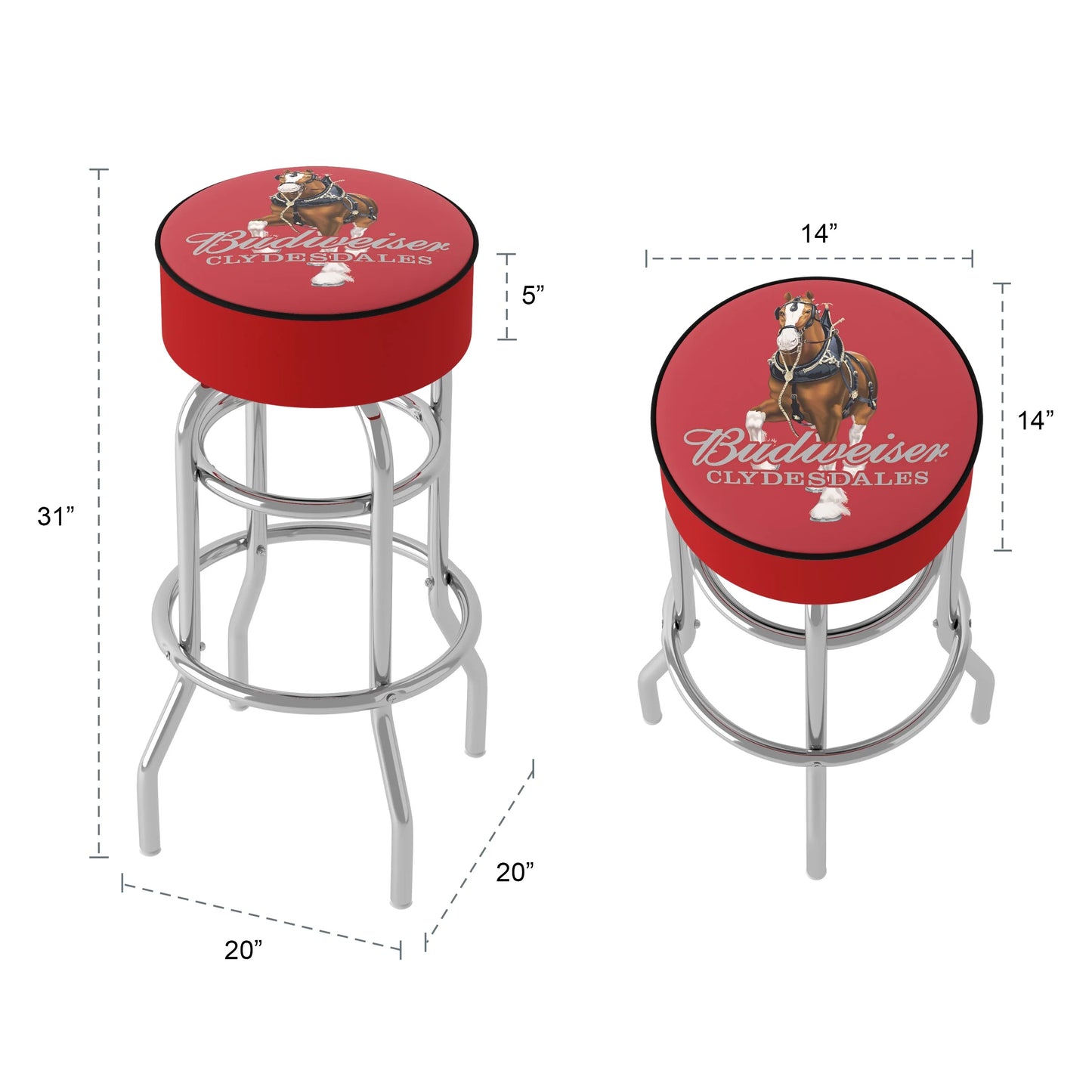 Trademark gameroom budweiser clydesdale red bar stool with padded seat