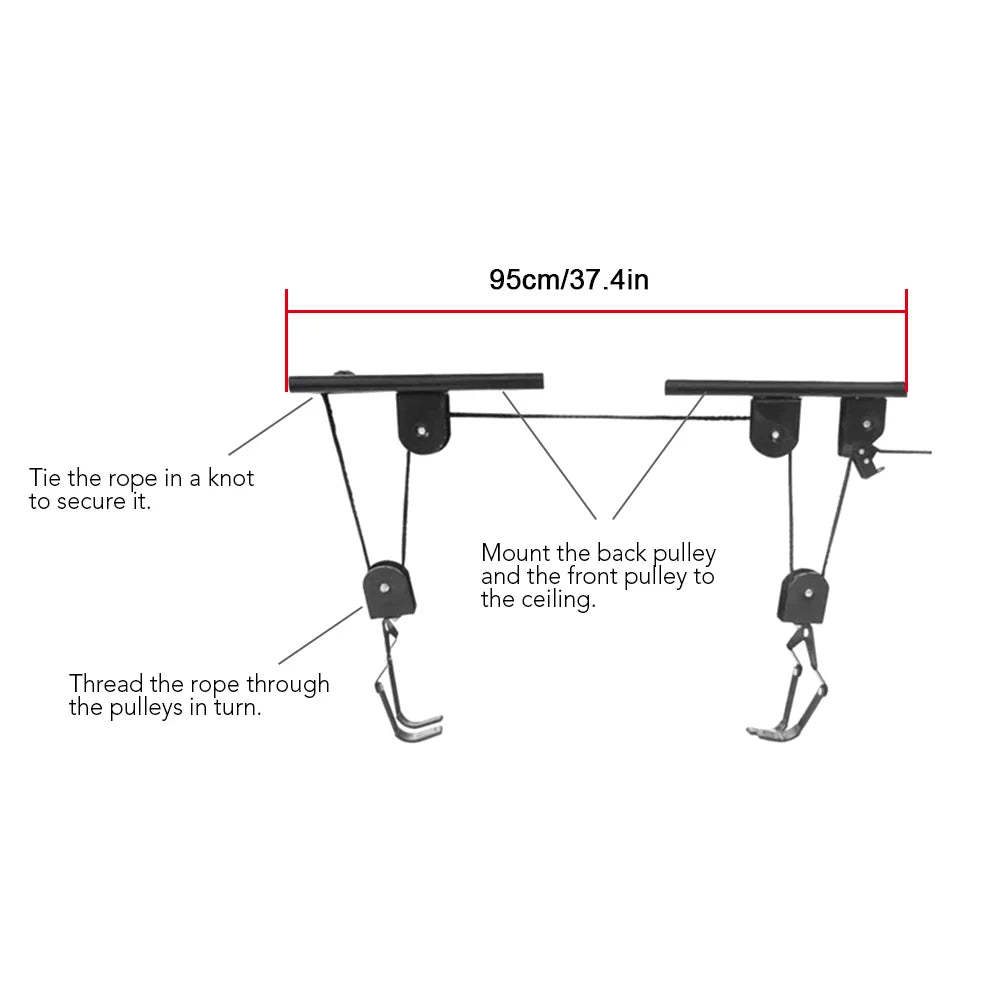 Tomfoto  hoist garage storage bike lift pulley system with 60kg bearing overhead bike rack heavy duty ceiling  hanger