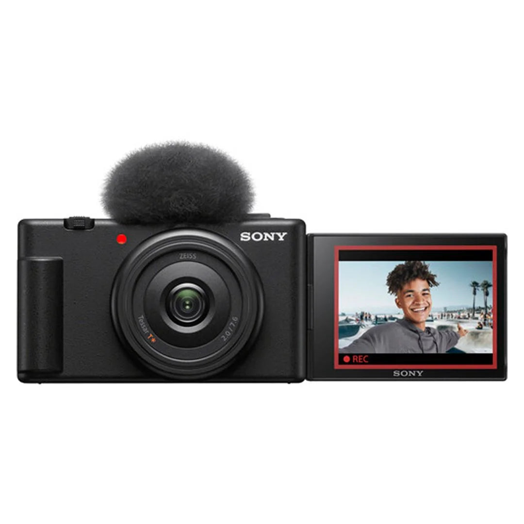 Sony zv-1f vlogging camera (black) with sandisk 64gb memory card + zeetech accessory bundle