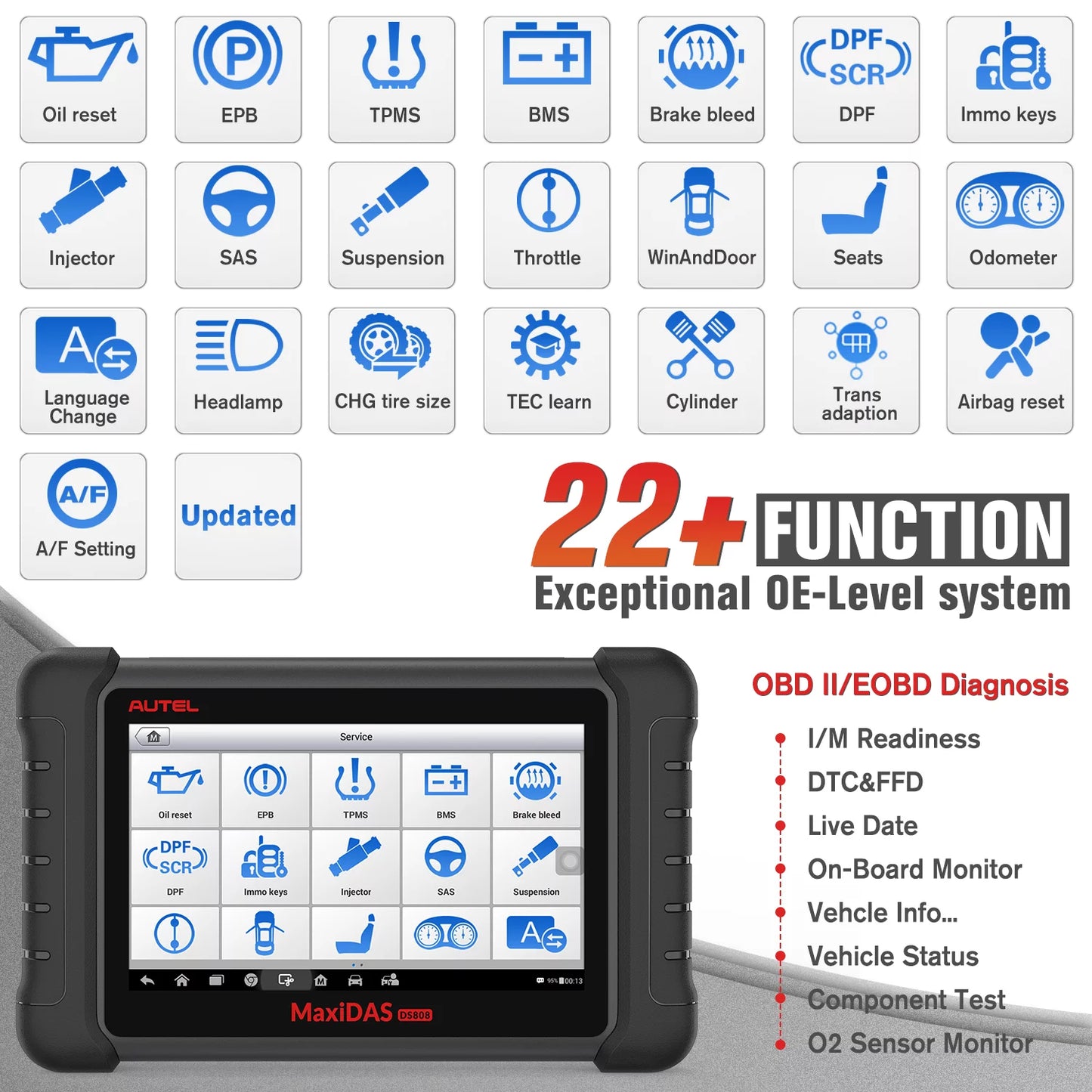 Autel scanner maxidas ds808k auto diagnostic scan tool, upgrade of ds808 mp808,same as ms906, bi-directional control