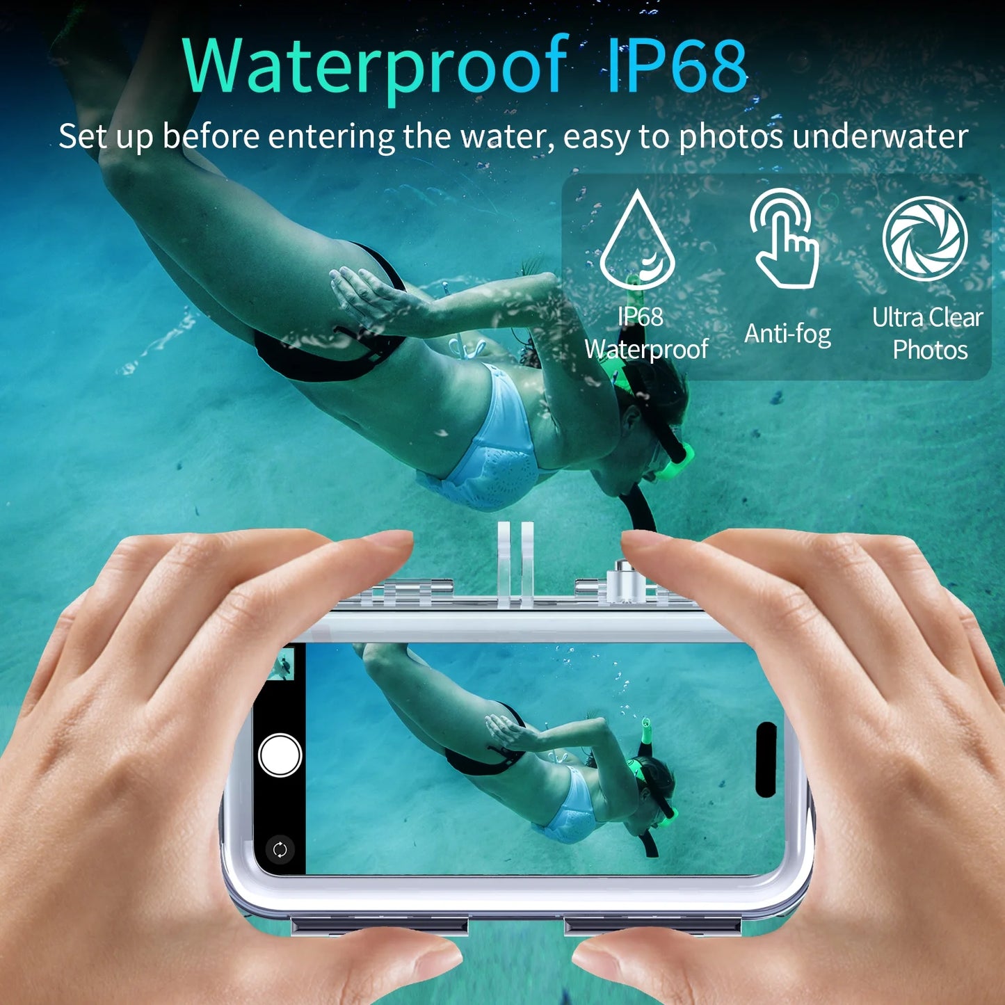 Upgrade one-way valve diving case for iphone 15 pro / 14/14 pro / 13/13 pro / 12/12 pro waterproof housing,40m/130ft underwater diving case ip68 waterproof shockproof dustproof